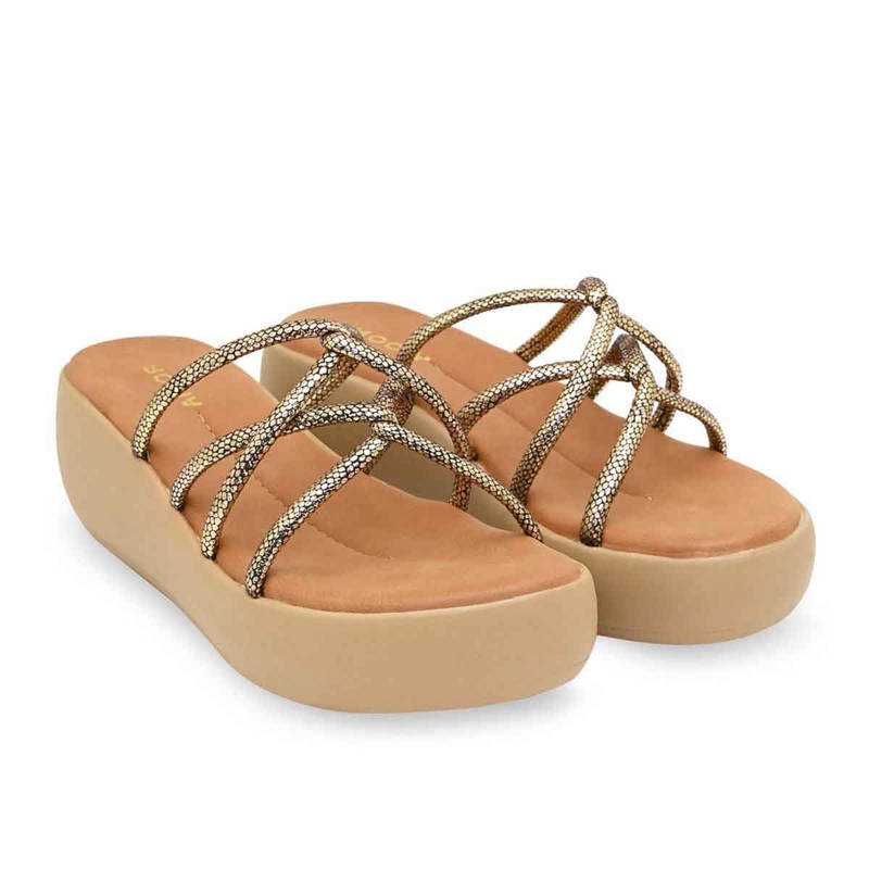 ROCIA By Regal Gold Women Criss Cross Platforms Heels Sandals (EURO 38)