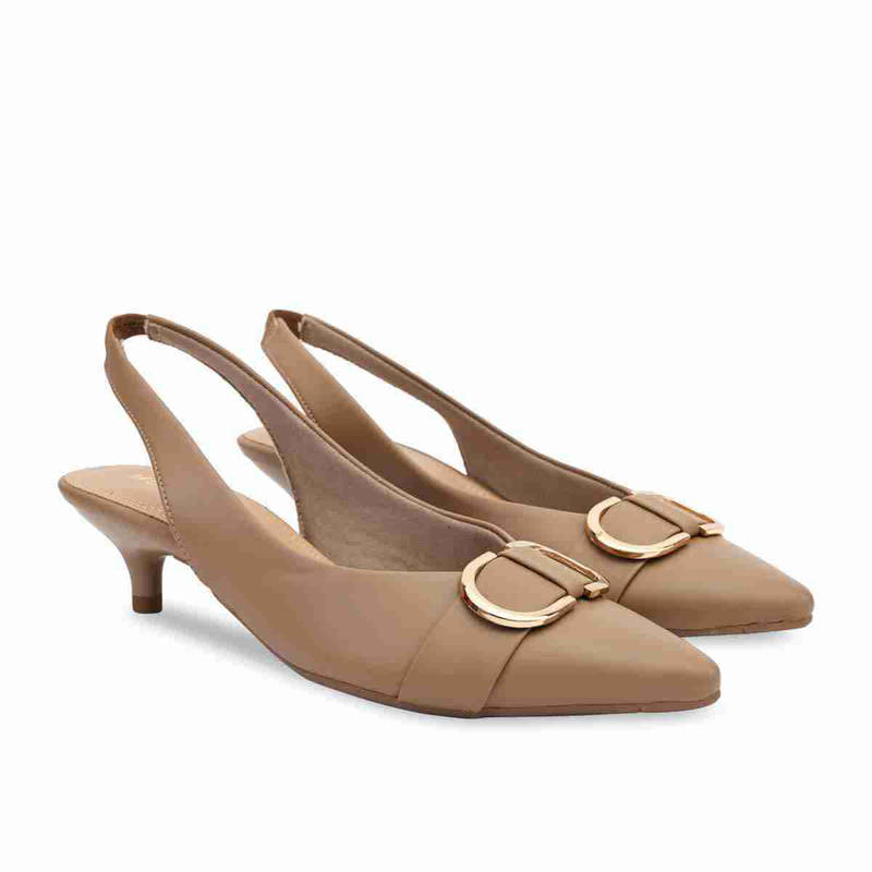 ROCIA By Regal Taupe Women Buckled Kitten Mule Heels (EURO 37)