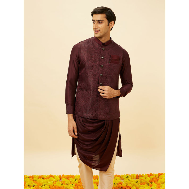 Manyavar Mens Wine Brocade Jacket (M)