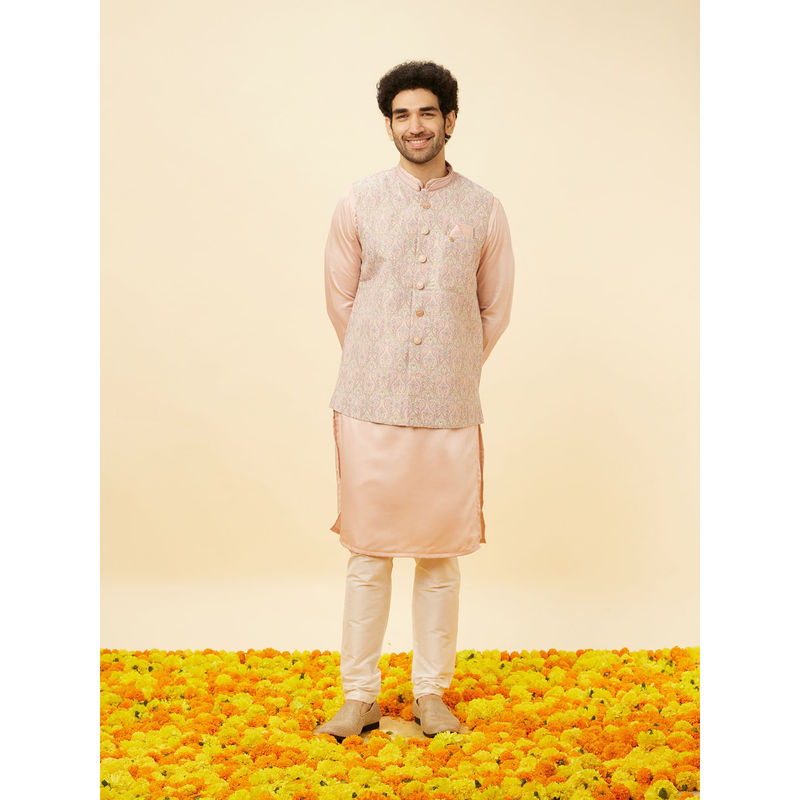 Manyavar Mens Pink Brocade Jacket (2XL)
