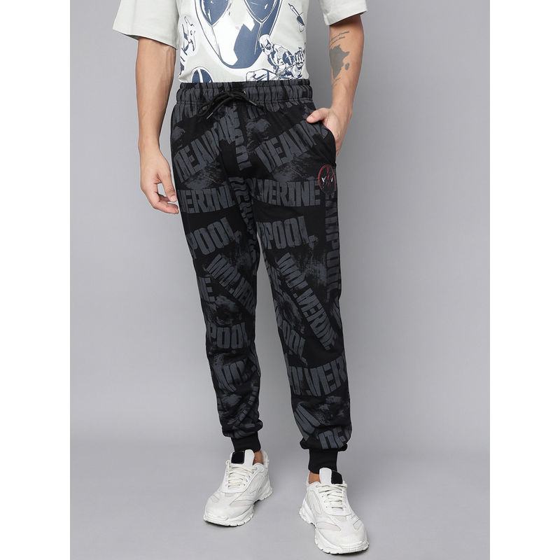 Free Authority Deadpool and Wolverine Printed Mid Rise Joggers Black (30)