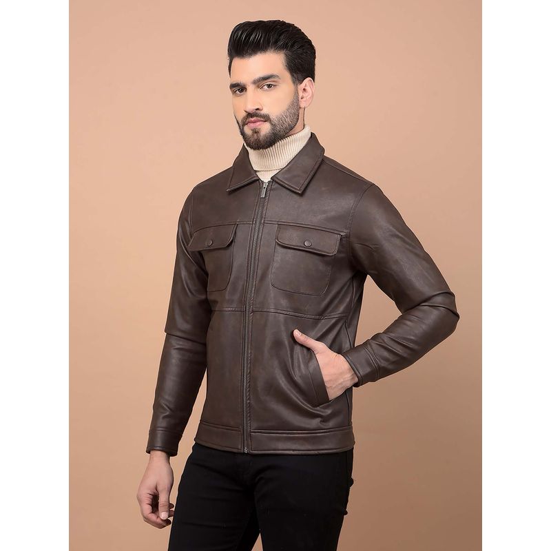 CRIMSOUNE CLUB Men Brown Leather Jacket (3XL)