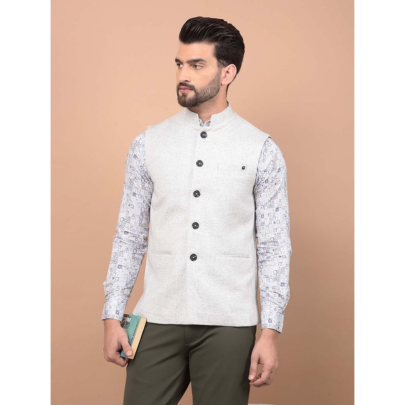 CRIMSOUNE CLUB Men White Printed Waist Coat (L)