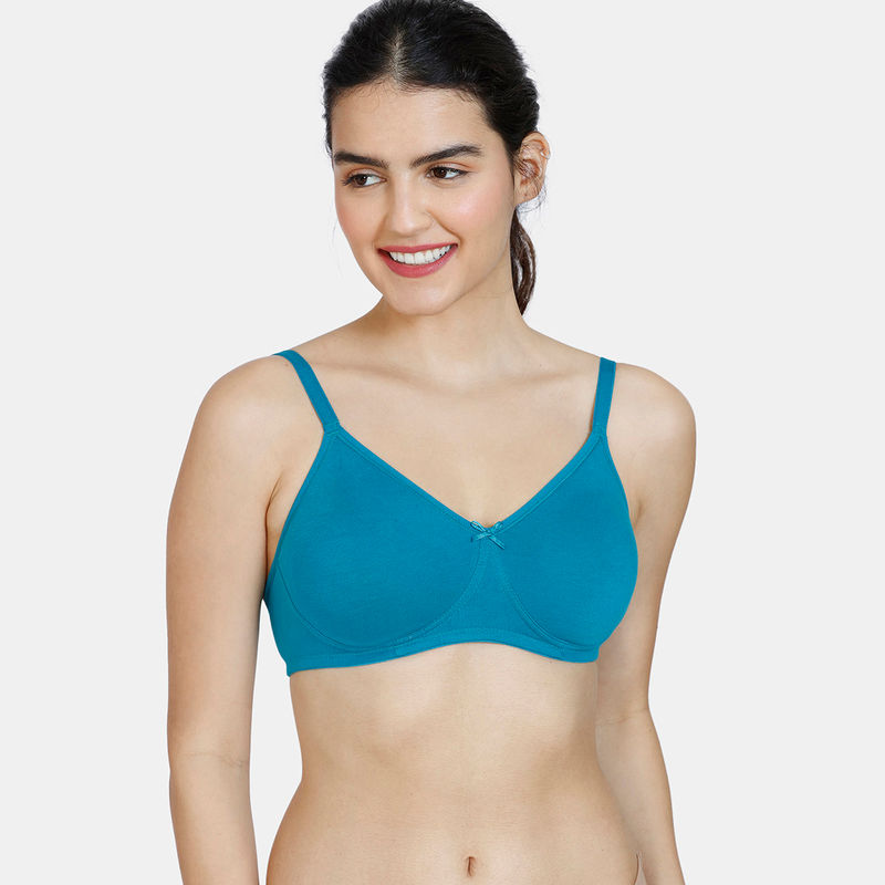 Zivame Beautiful Basics Double Layered Non Wired 3/4th Coverage T-Shirt Bra - Harbor Blue (34C)