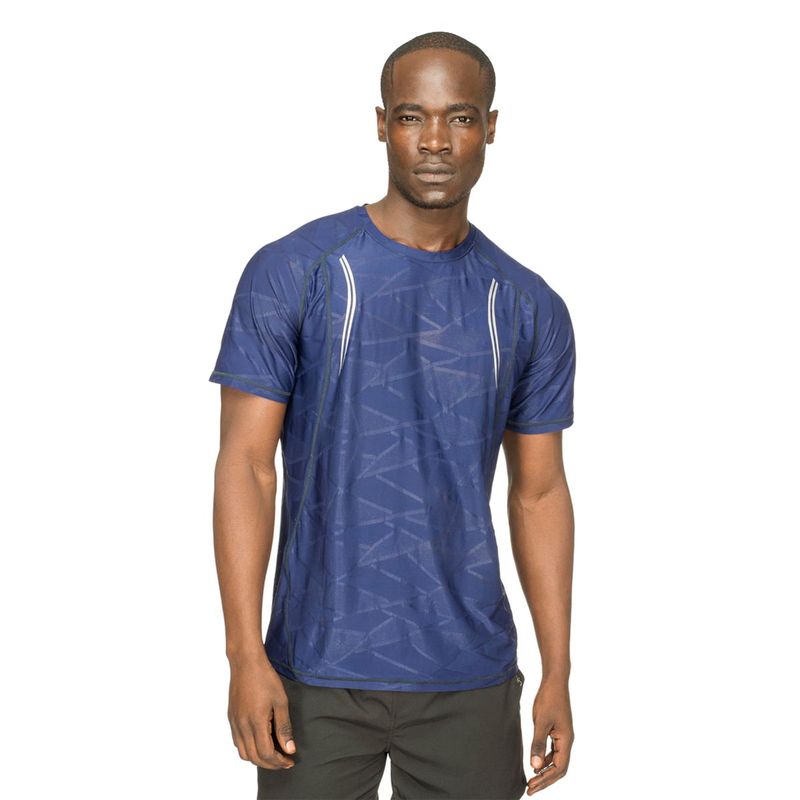 Fitkin Self Design Men Round Neck Dark Blue T-Shirt (S)