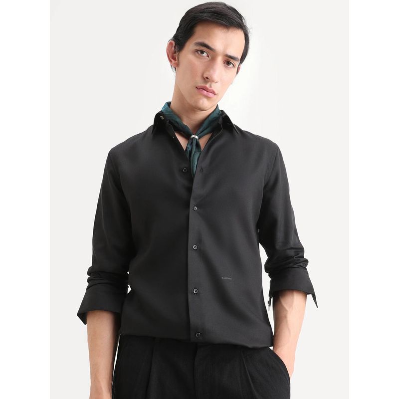 Rare Rabbit Men Black Tencel Collar Neck Shirt (S)
