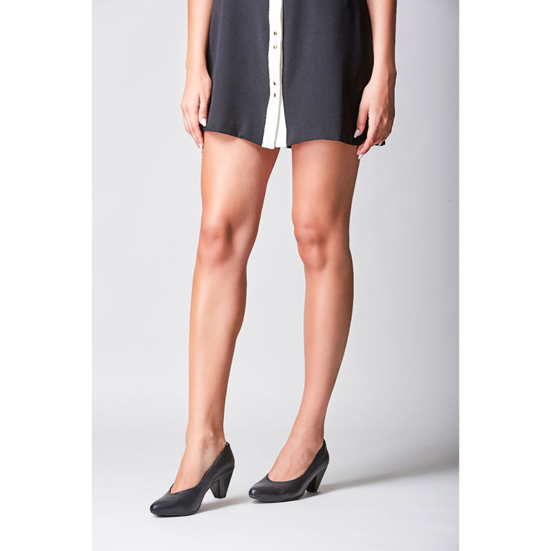 Lemon & Pepper Black Block Heels Pumps (EURO 36)