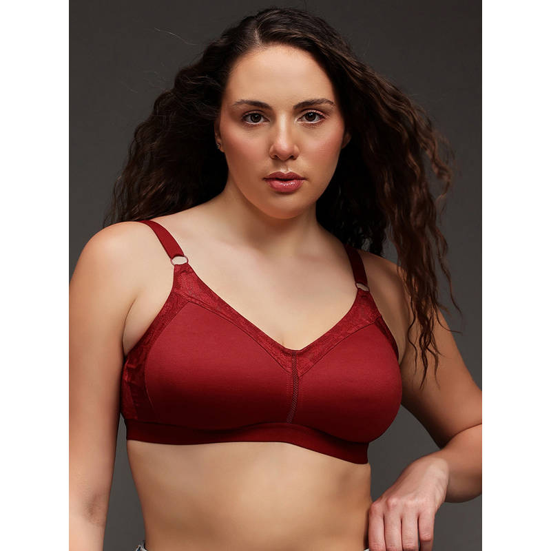 Clovia Maroon Cotton Non-Padded Non-Wired Full Figure Spacer Cup T-Shirt Bra (42B)