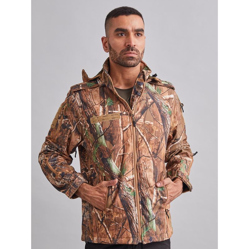 MountMiller Men's Camouflage 12 Zipper SoftShell Ripstop Tactical Hooded Jacket | Multi-Pocket (XL)