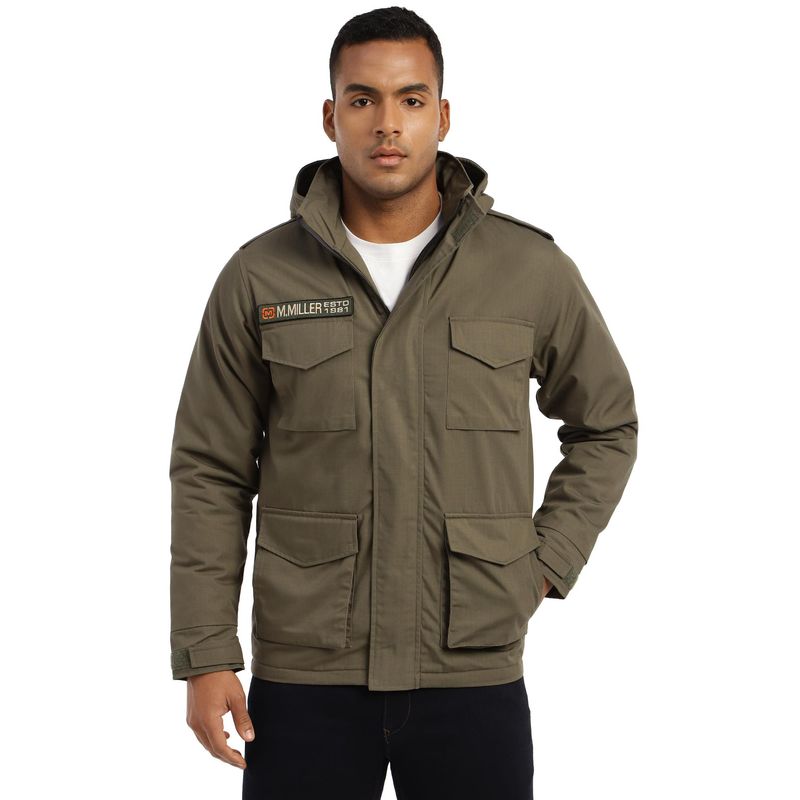 MountMiller Men's Solid M65 Ripstop Field Hooded Tactical Jacket | Multi-Pocket | Abrasion-Resistant (XL)