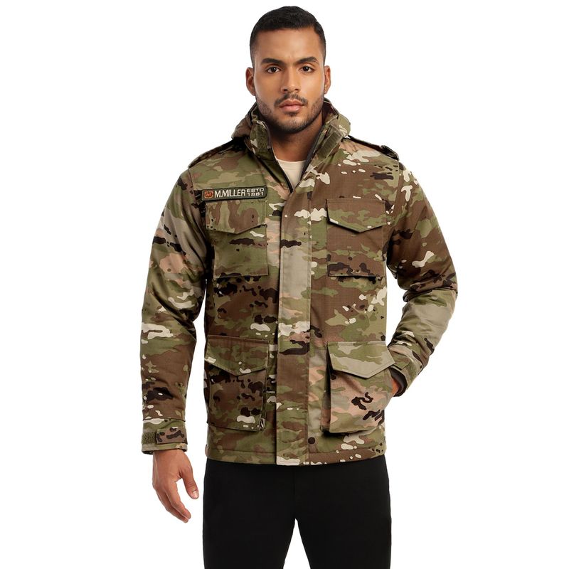MountMiller Men's Camouflage M65 Ripstop Field Hooded Tactical Jacket | Multi-Pocket | Abrasion-Resistant (XL)