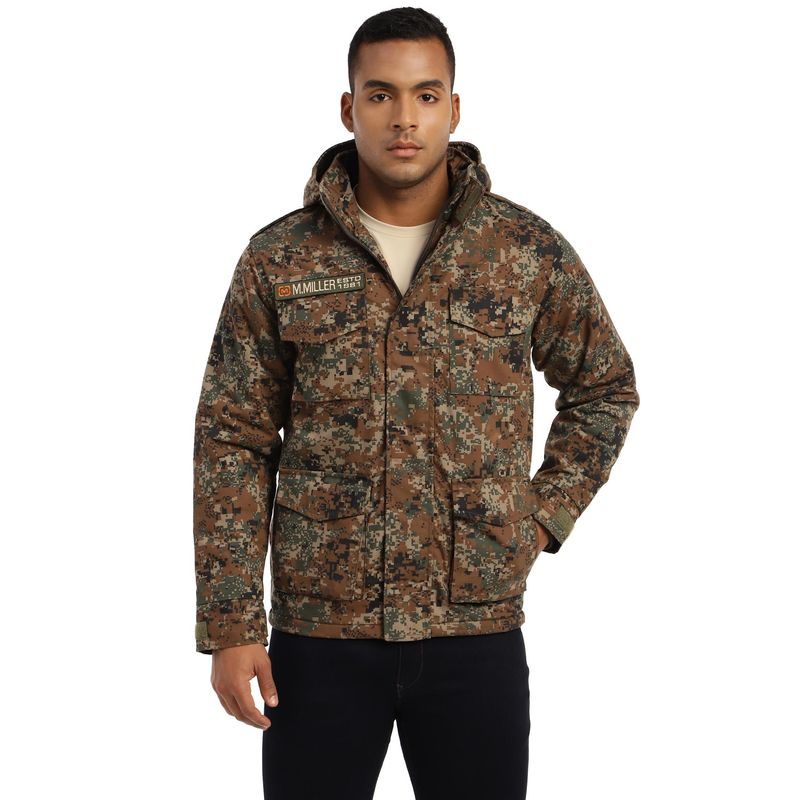 MountMiller Men's Camouflage M65 Ripstop Field Hooded Tactical Jacket | Multi-Pocket | Abrasion-Resistant (2XL)