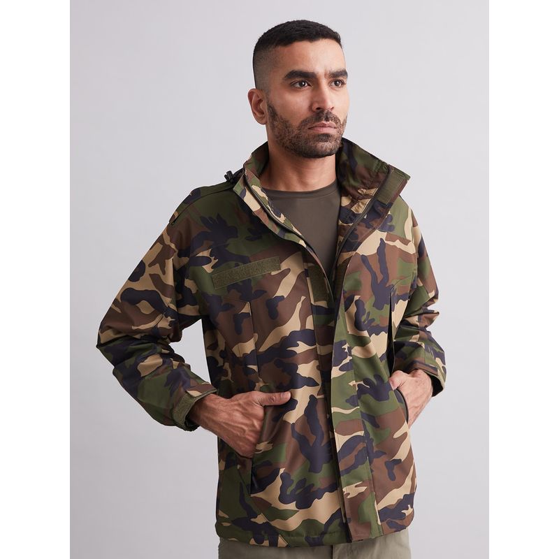MountMiller Men's Camouflage Airshell Hooded Tactical Wind Jacket | Water-Repellent, Multi-Pocket (L)