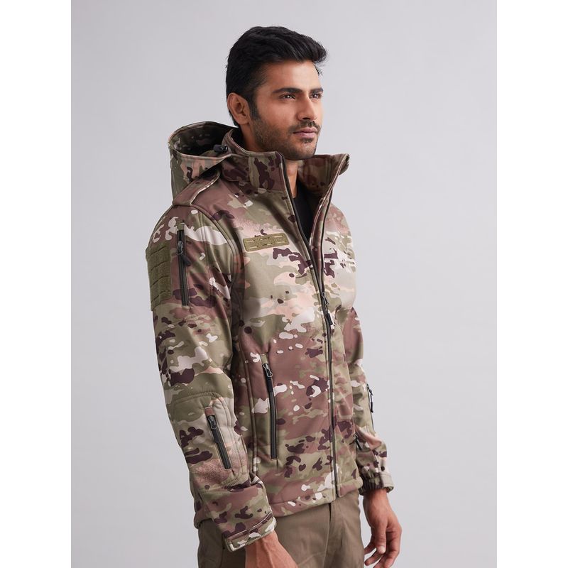 MountMiller Men's Camouflage 12 Zipper SoftShell Ripstop Tactical Hooded Jacket | Multi-Pocket (S)
