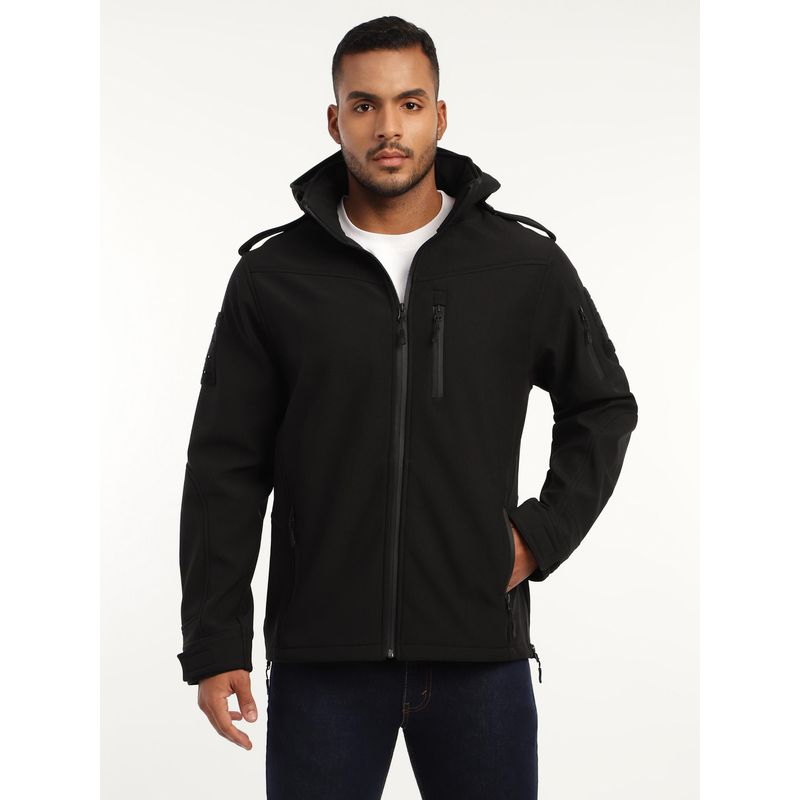 MountMiller Men's Full Sleeve Hooded Neck Black Falcon X9 Ripstop Lycra Hoodie (L)