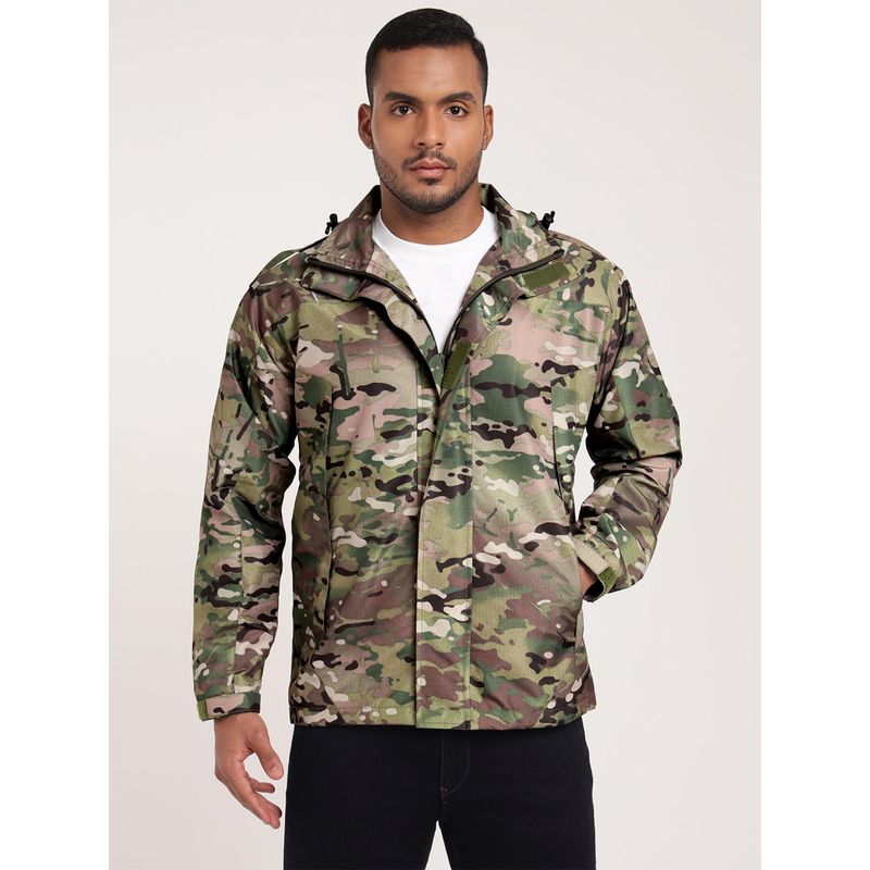 MountMiller Men's Full Sleeve Hooded Neck Multicam Water-Repellent Wind Hoodie (S)