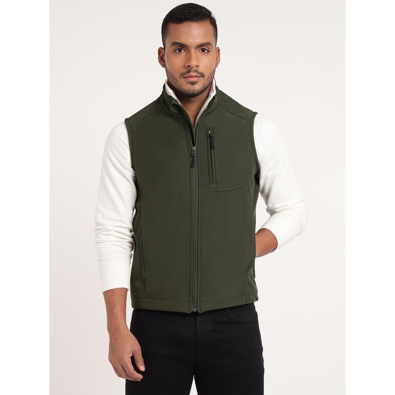 MountMiller Men's Olive Green High Neck Sleeveless Softshell Jacket (2XL)