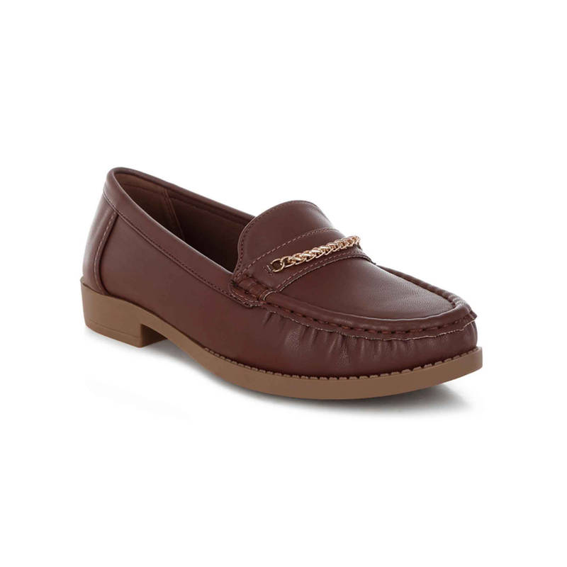 London Rag Womens Metallic Chain Detail Loafers Brown (EURO 38)