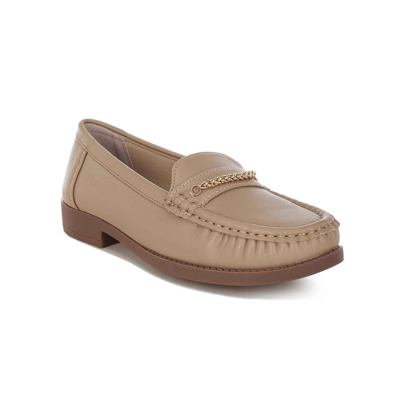 London Rag Womens Metallic Chain Detail Loafers Nude (EURO 38)