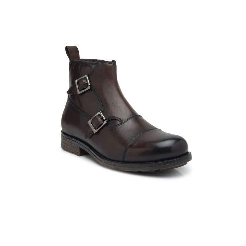 Teakwood Men Brown Solid Leather High Top Boots - Euro 40