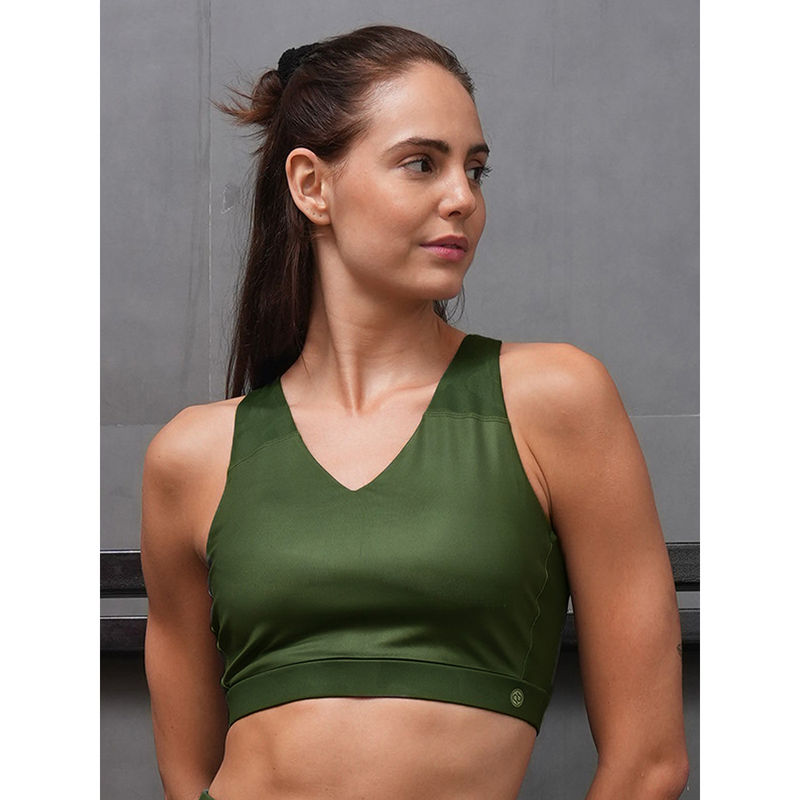 SOIE Green Full Coverage Non-Wired Seamless Padded Sports Bra (S)