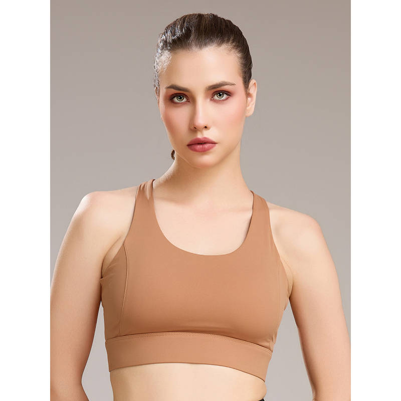 SOIE Beige Full Coverage Non-Wired Seamless Padded Sports Bra (S)
