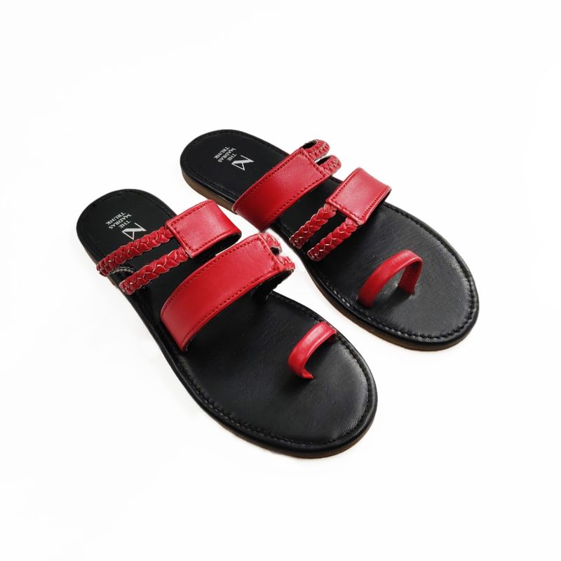 The Madras Trunk Black And Red Sandals - EURO 36