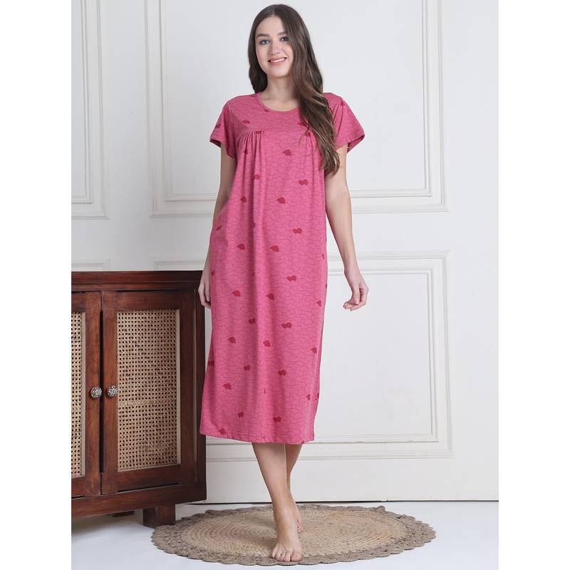 Secret Wish Women Pink Printed Nighty (S)