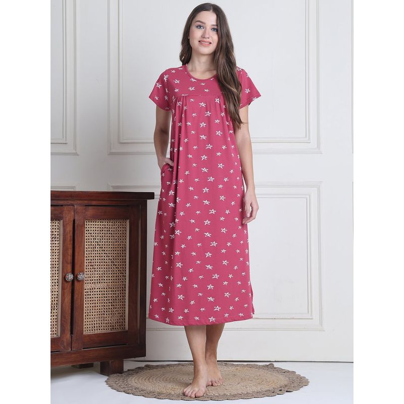 Secret Wish Women Pink Printed Nighty (L)