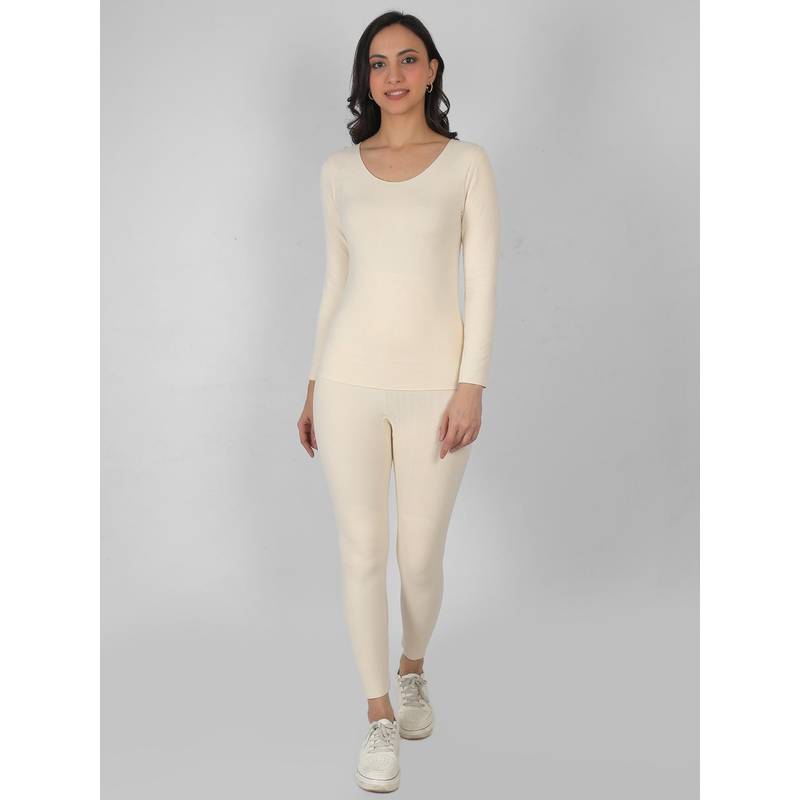 BRACHY Women Fur Fleece Beige T-Shirt with Leggings (XS)