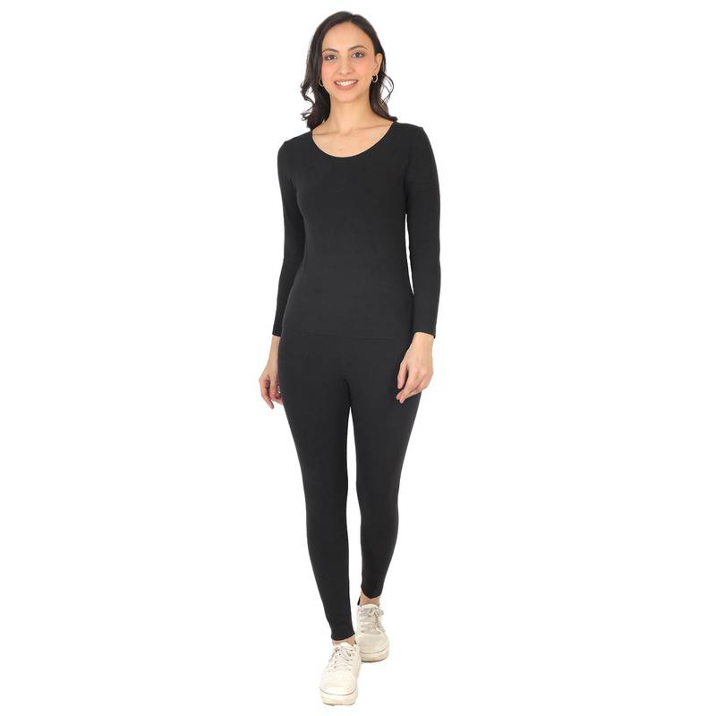 BRACHY Women Fur Fleece Black T-Shirt with Leggings (XS)