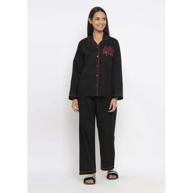 Shopbloom Bride Squad Glitter Print Long Sleeve Women's Shirt & Pyjama (Set of 2) (XS)