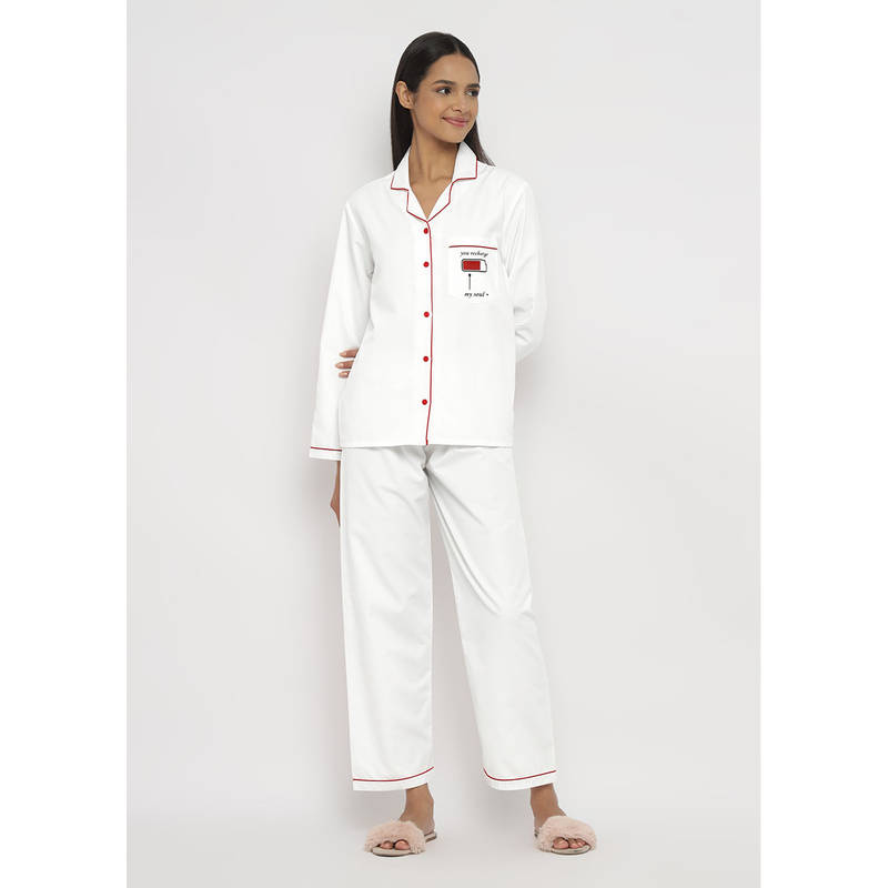 Shopbloom You Recharge My Soul Long Sleeve Women's Shirt & Pyjama (Set of 2) (XS)