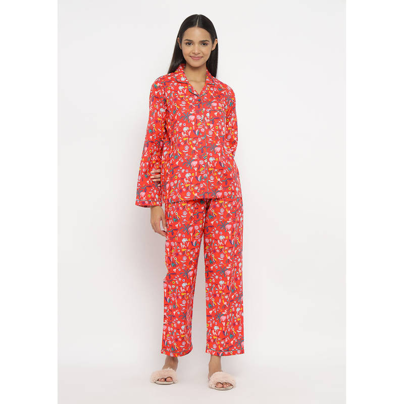 Shopbloom Tropical Paradise Print Long Sleeve Women's Shirt & Pyjama (Set of 2) (S)