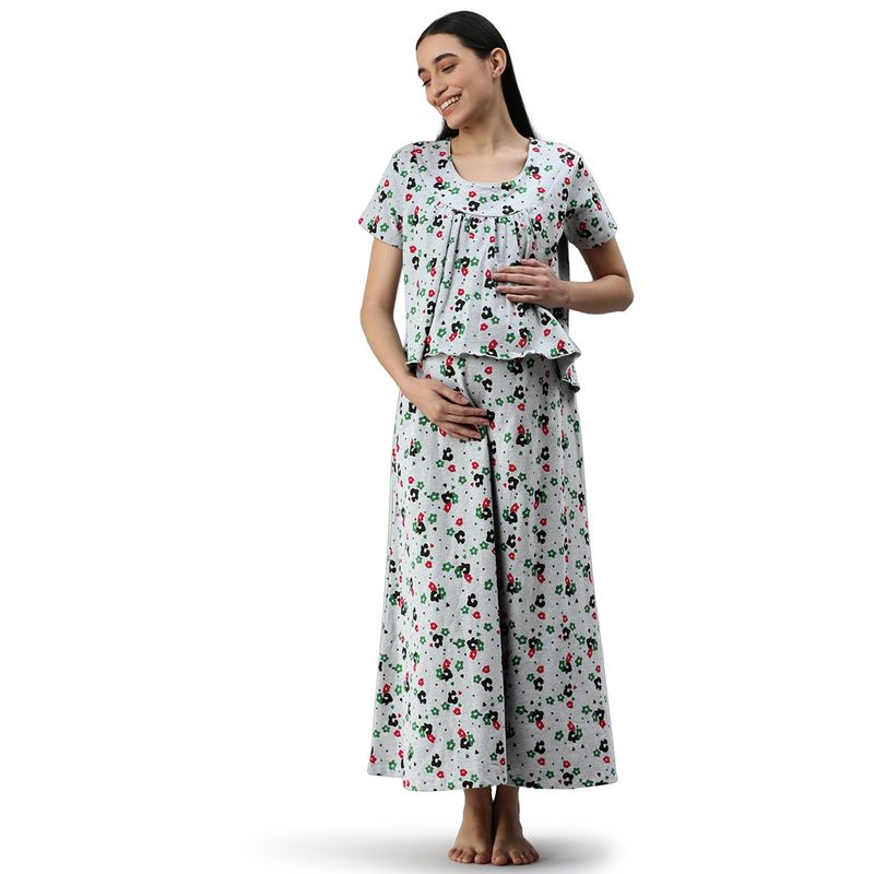 Nejo Feeding - Nursing Maternity Full Length Night Dress - Grey (S)
