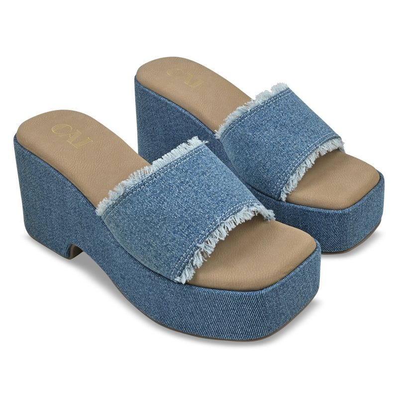 THE CAI STORE Denim Blue Heels Fringe Platform (EURO 40)