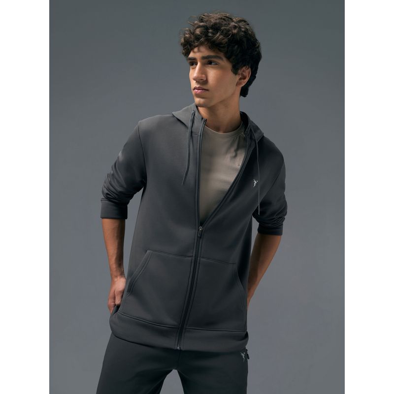 Technosport Men Solid Grey Slim Fit Hooded Sports Jacket (XL)