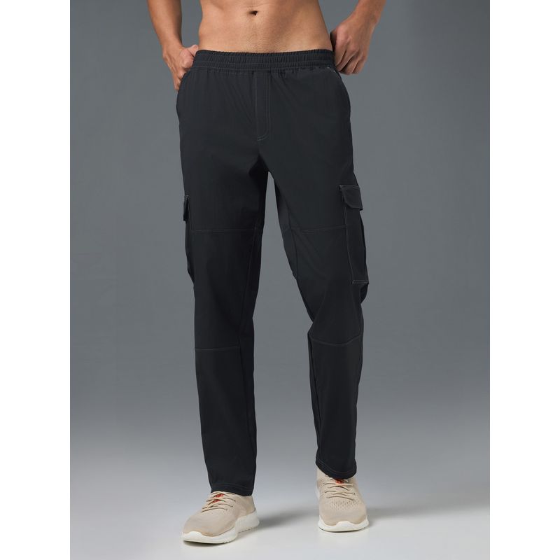 Technosport Flexi Men's Black Solid Straight Fit Sports Cargo Track Pant (XL)