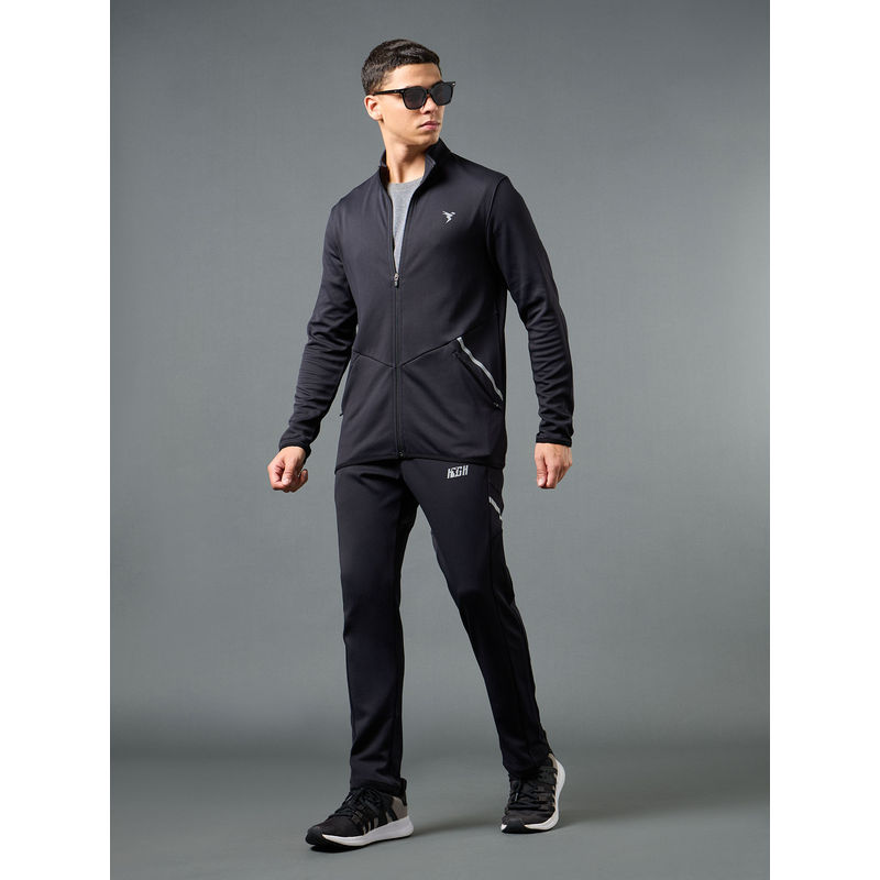 Technosport Men Black Solid Slim Fit Sports Tracksuits with Elasto Lite (2XL)