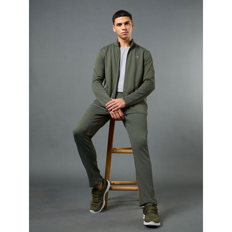 Technosport Men Olive Solid Slim Fit Sports Tracksuits with Elasto Lite (2XL)