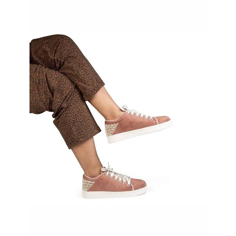 RETTROSE The Elena Desert Storm Brown Luxury Embellished Trainer (UK 3)