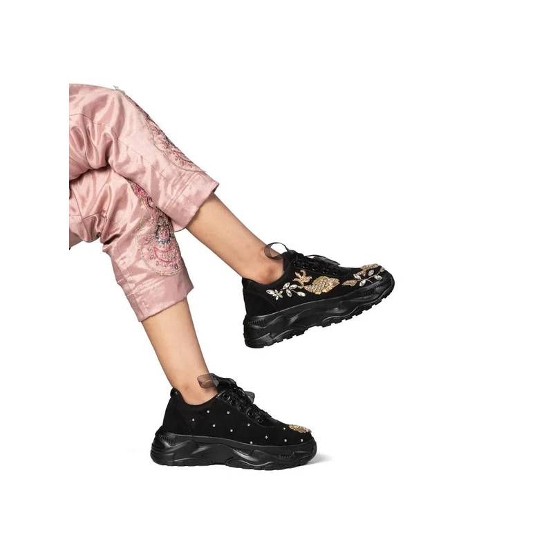 RETTROSE The Bella Luxury Rose Black Embellished Trainer (UK 4)