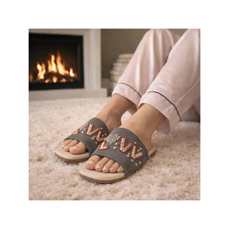 RETTROSE The Valentina Lush Grey Embellished Flats (UK 3)