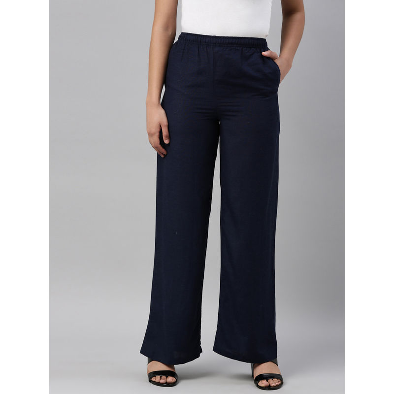 Navy Blue & Beige Solid Velvet Palazzo (Pack of 2)