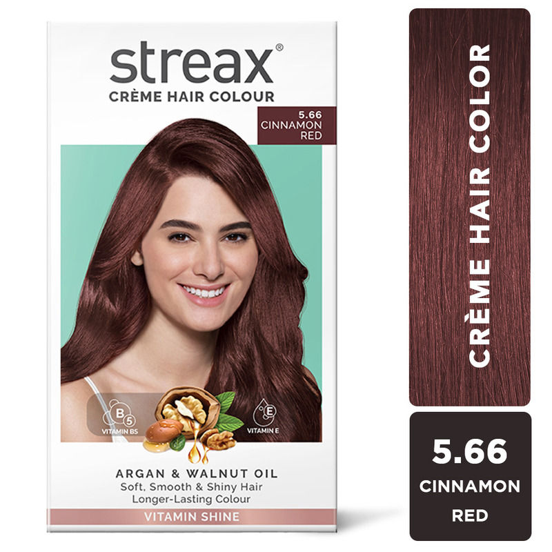 Streax Cream Hair Colour With 100% Grey Coverage & No Ammonia - 5.66 Cinnamon Red