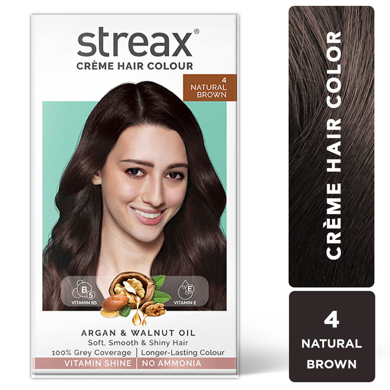 Streax Cream Hair Colour With 100% Grey Coverage & No Ammonia - 4 Natural Brown