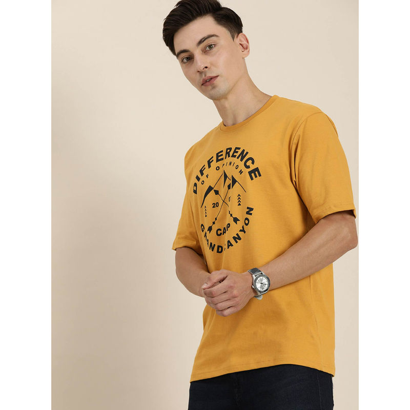 Difference of Opinion Mustard Typographic Oversized T-Shirt (S)