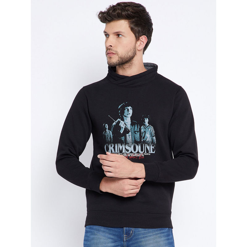CRIMSOUNE CLUB Mens Black Printed Sweatshirt (L)