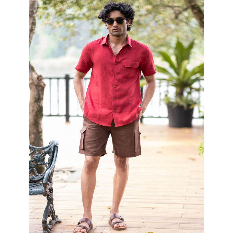 Creatures of Habit Linen Cargo Shorts- Tree Trunk Brown (L)