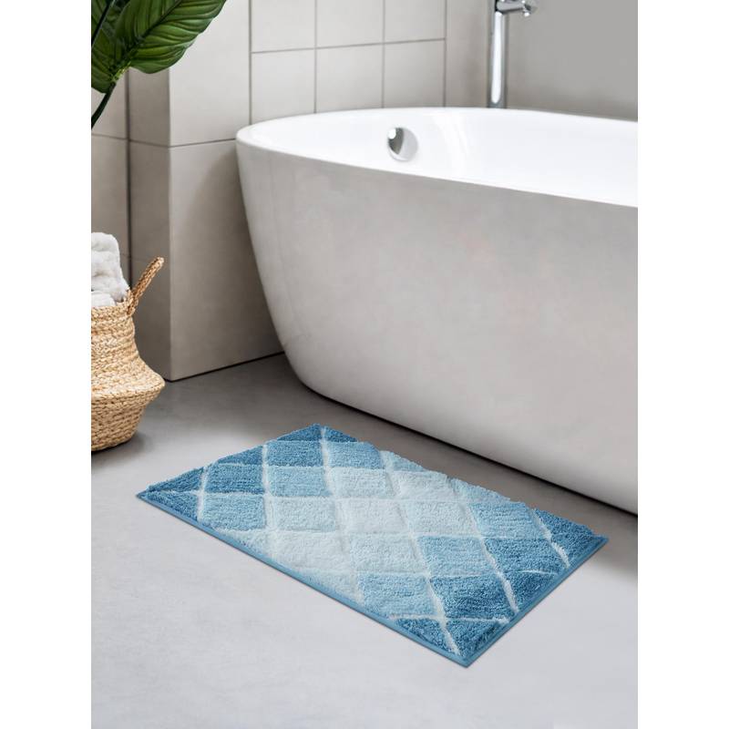 OBSESSIONS Teal Anti-Skid TPR Backing Polyester Bath Mat (M)